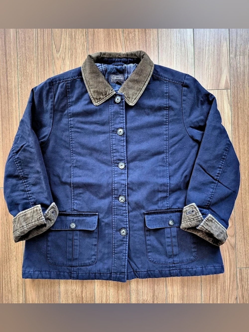 Vintage Jessica Quilted Plaid-Lined Utility Jacket in Blue